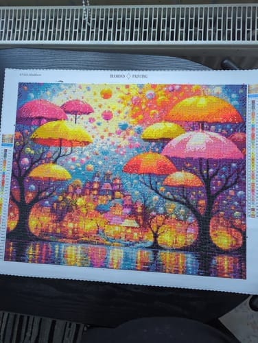 Customer photo review of The City of Magical Umbrellas | Diamond Painting Kit