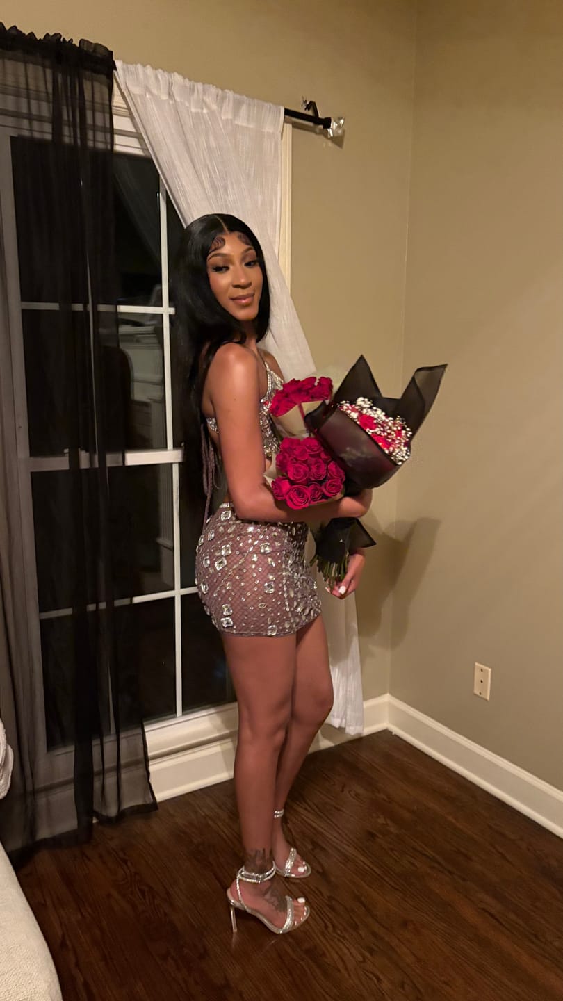 Customer photo review of Anastasia Rhinestone Mesh Snake Dress