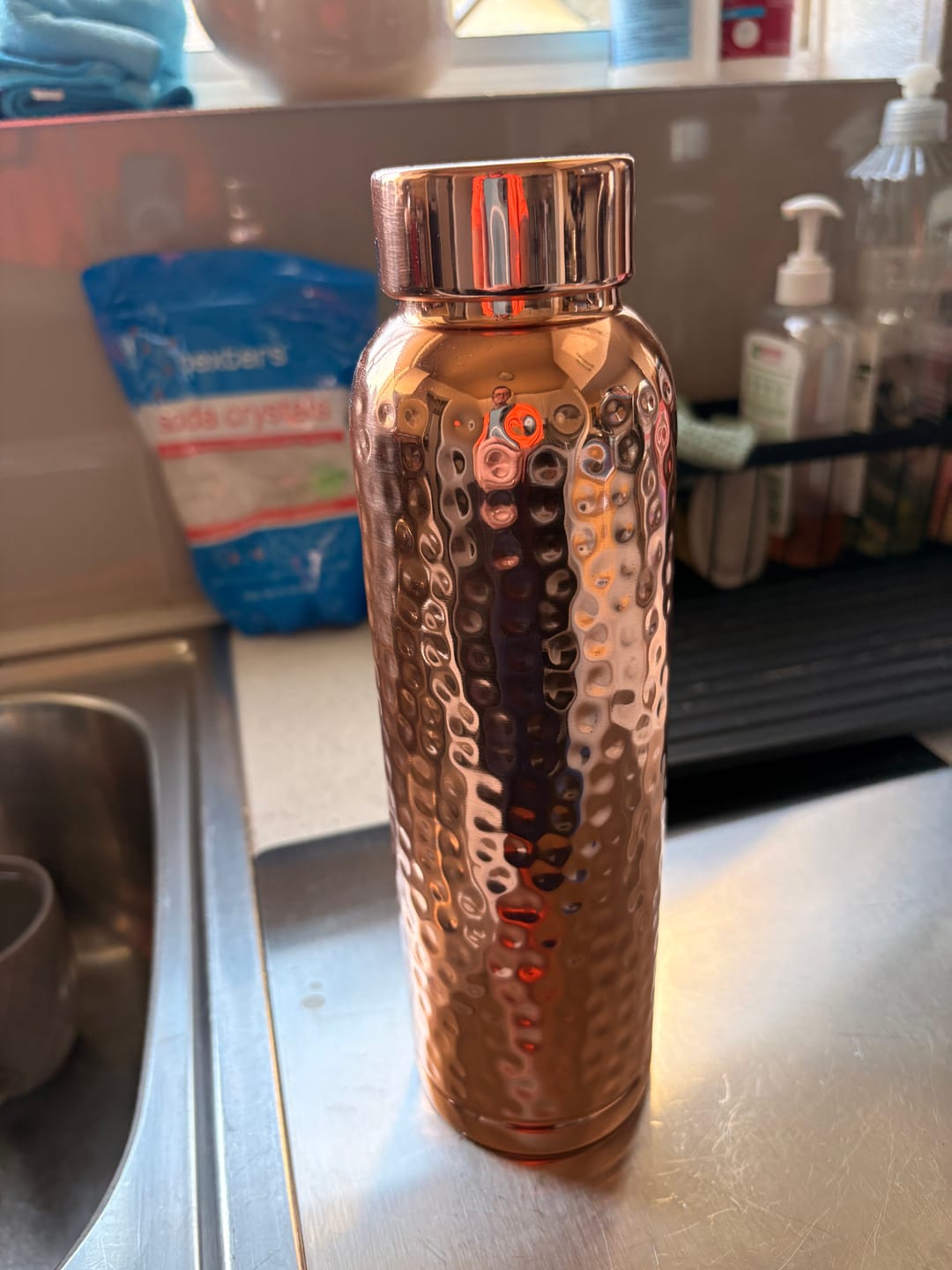 Customer photo review of Hammered Pure Copper Water Bottle 950ml
