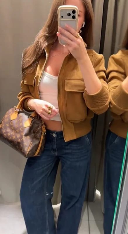 Customer photo review of Esther Cropped Bomber Jacket