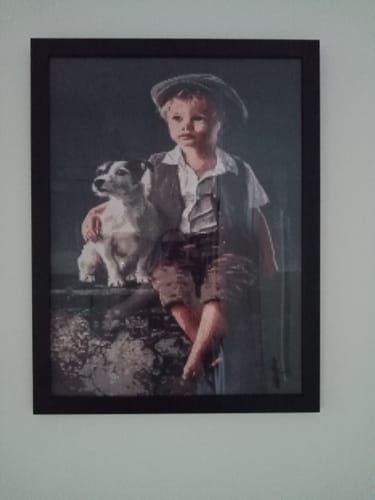 Customer photo review of Boy with dog, friends | Diamond Painting Kit