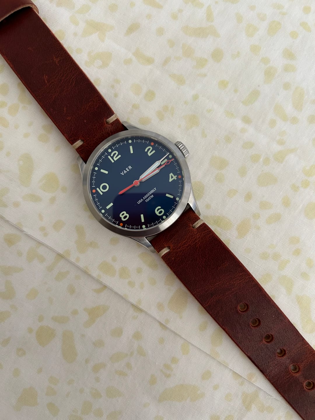 Customer photo review of Horween English Tan Dublin Leather Watch Strap, Natural Thread