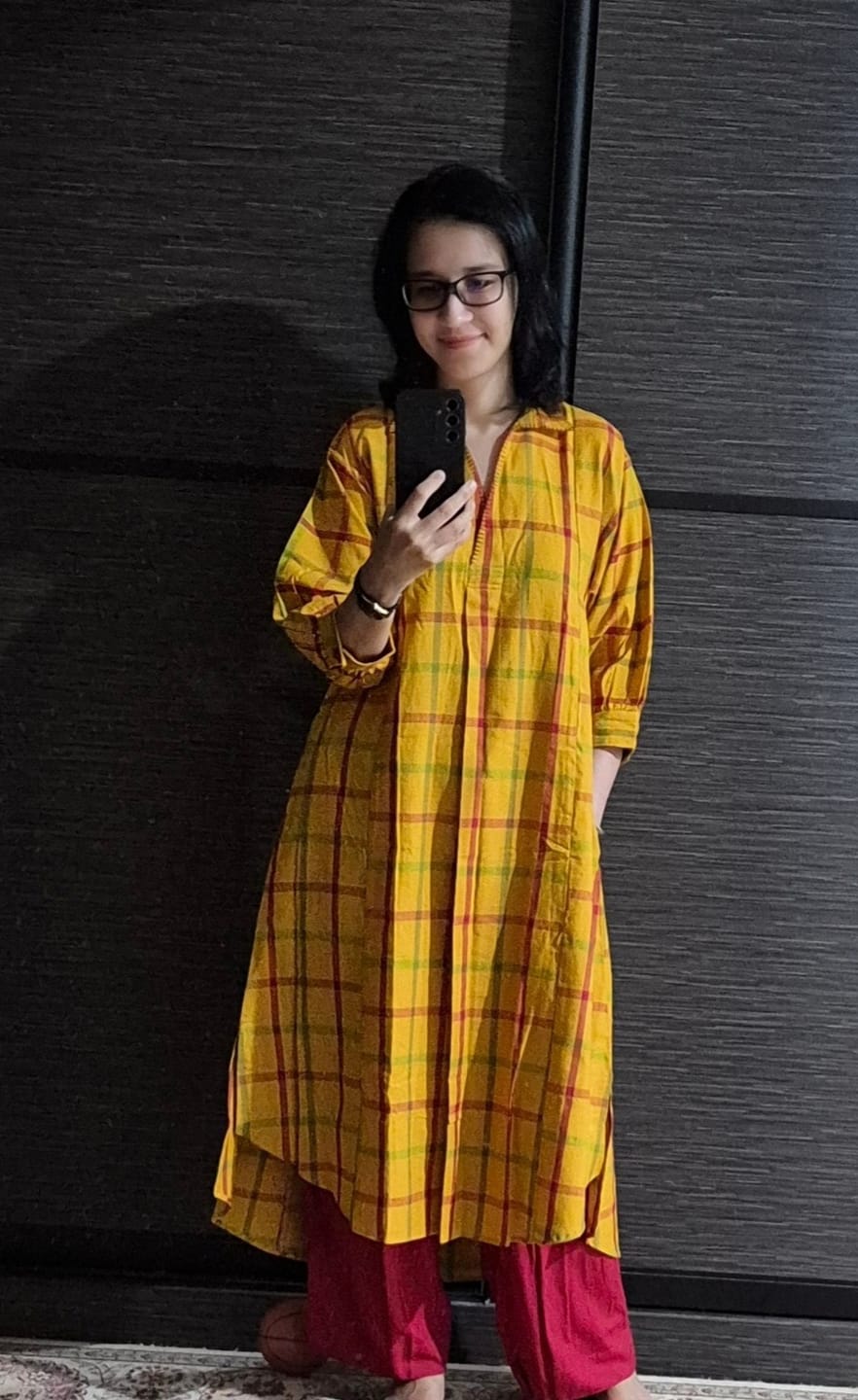 Customer photo review of Sunbeam Madras Cotton Collar Box Pleat Kurta