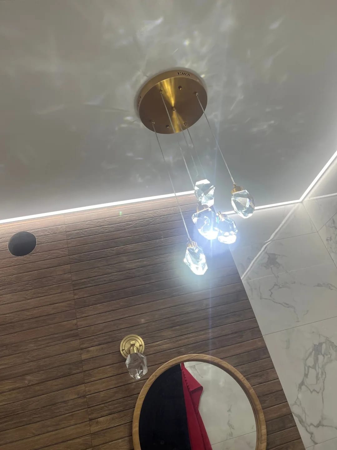 Customer photo review of Gold Crystal Drop Pendant Light for Kitchen Island, 15 cm