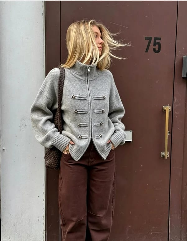 Customer photo review of Amelie Turtleneck Zip Knit Cardigan