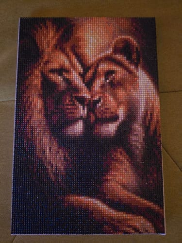 Customer photo review of Cuddling lion couple | Diamond Painting Kit
