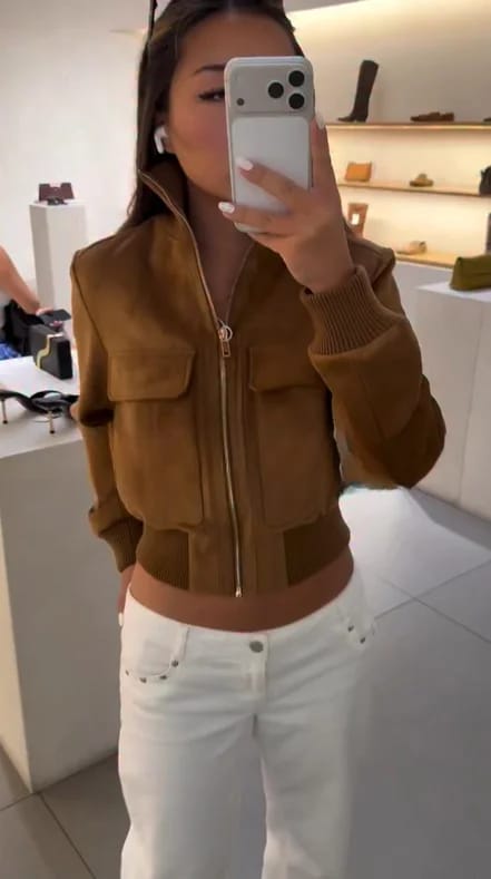 Customer photo review of Esther Cropped Bomber Jacket