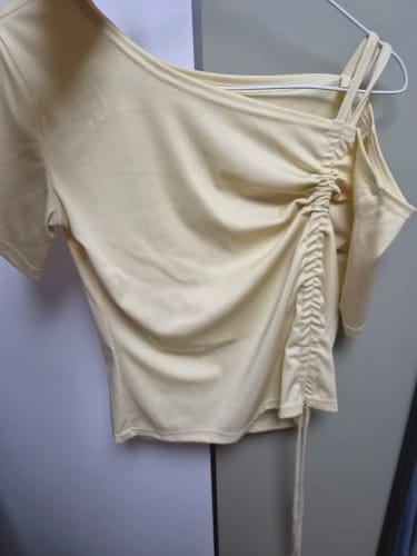 Customer photo review of Sweet One Shoulder Drawstring T-Shirt Off-Shoulder Lace