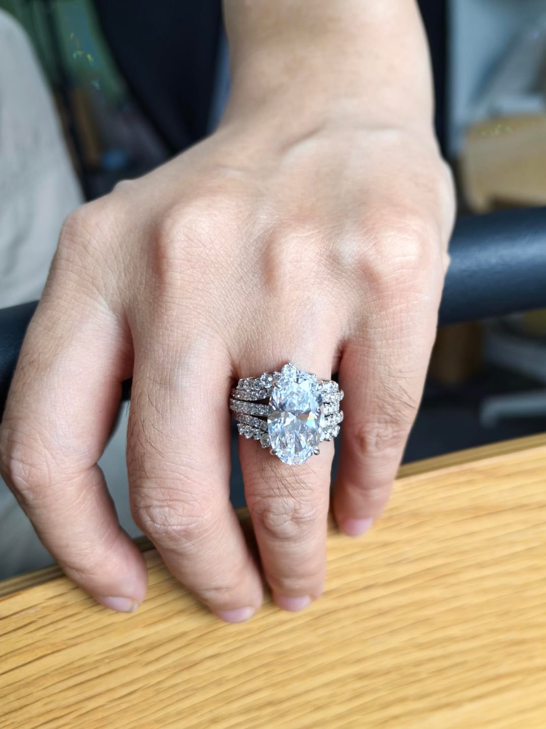 Customer photo review of S925 5.0Ct Oval Cut Vintage Wedding Ring Set With Enhancer Wedding Band In Sterling Silver