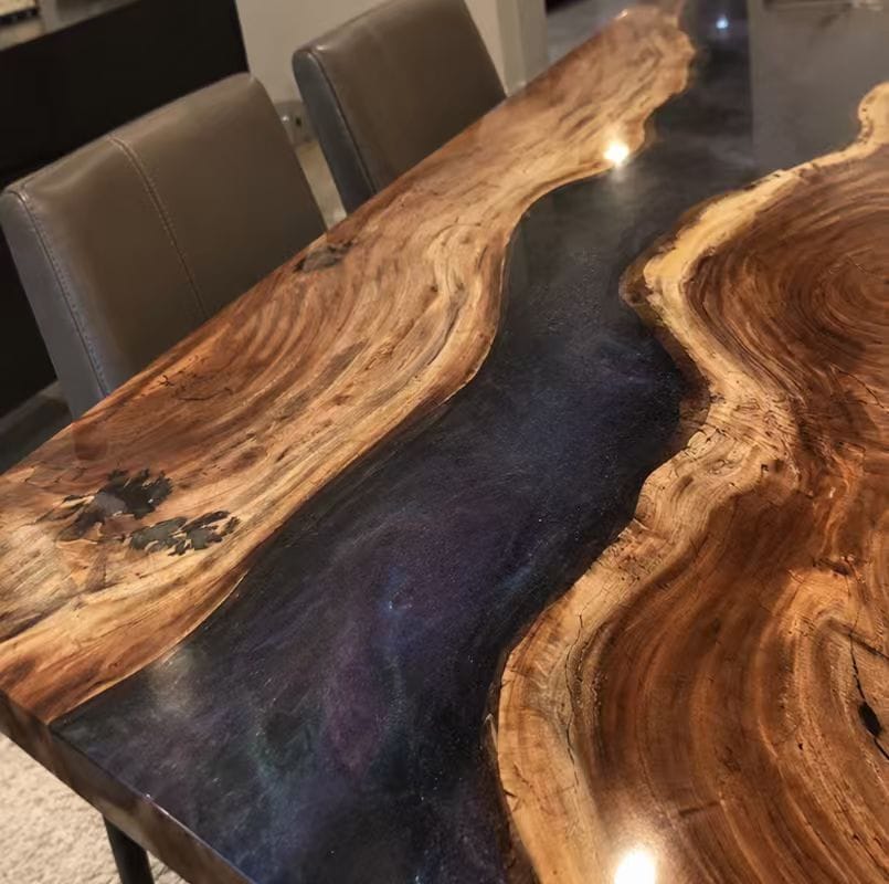 Customer photo review of Walnut with Black Epoxy Resin Dining Table