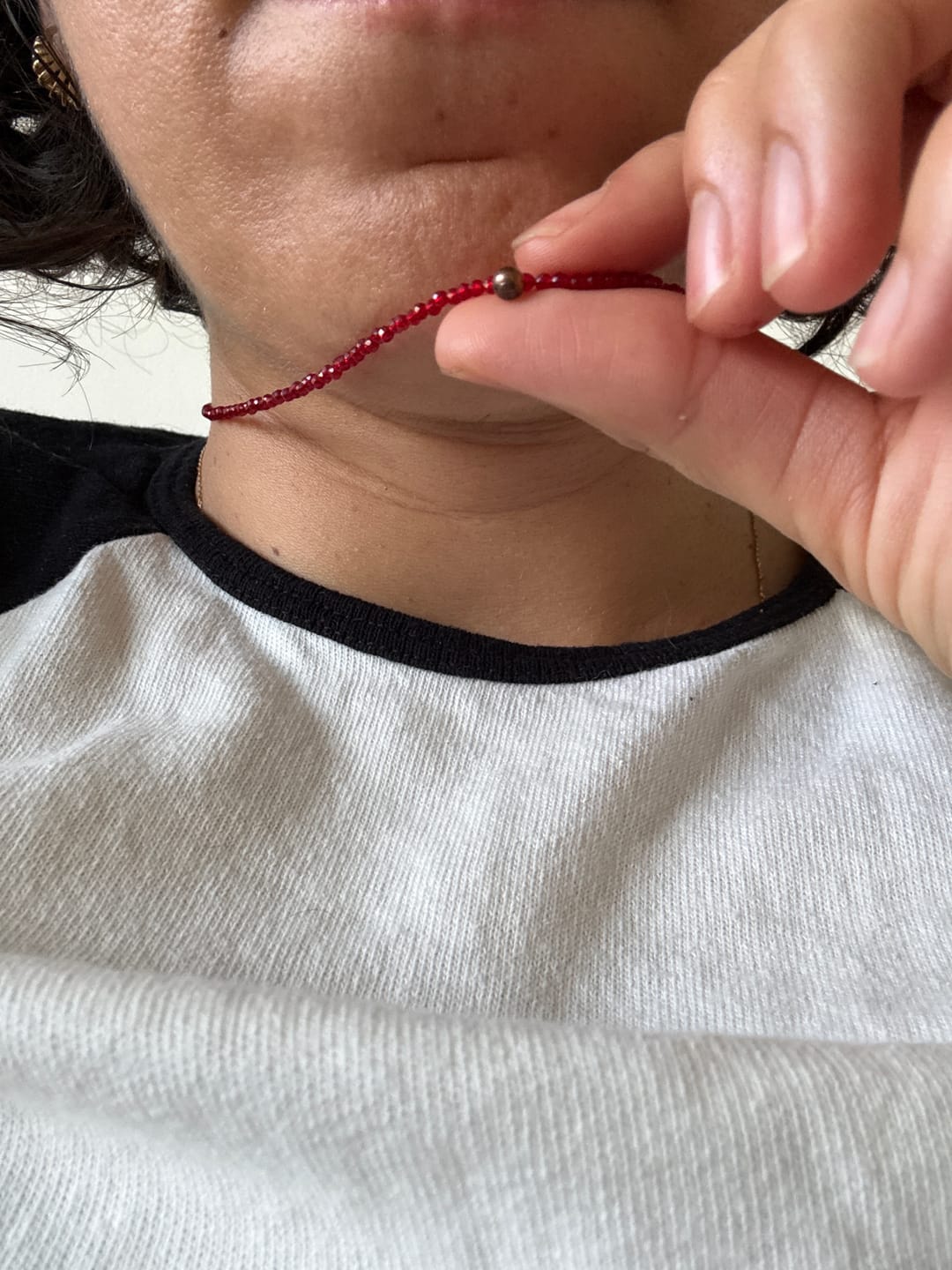 Customer photo review of Red Spinel & Gold Bead Necklace