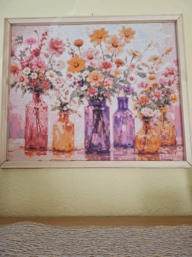 Customer photo review of Sunlit Flowers in Colorful Vases | Diamond Painting Kit