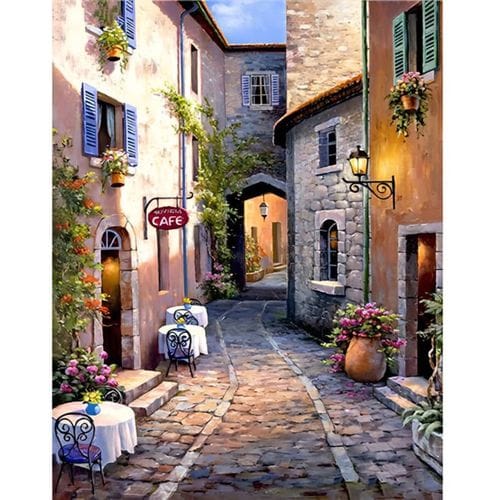 Customer photo review of Romantic old town street | Diamond Painting Kit