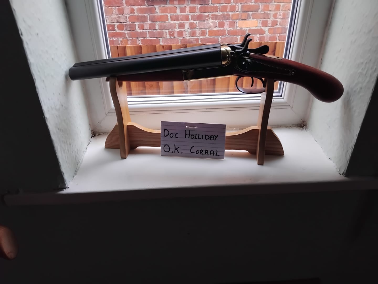 Customer photo review of Wells Fargo Stagecoach Defender - Double Barrel  Wyatt Earp Shotgun Pistol / Sawn-Off with Brass Action- USA 1868