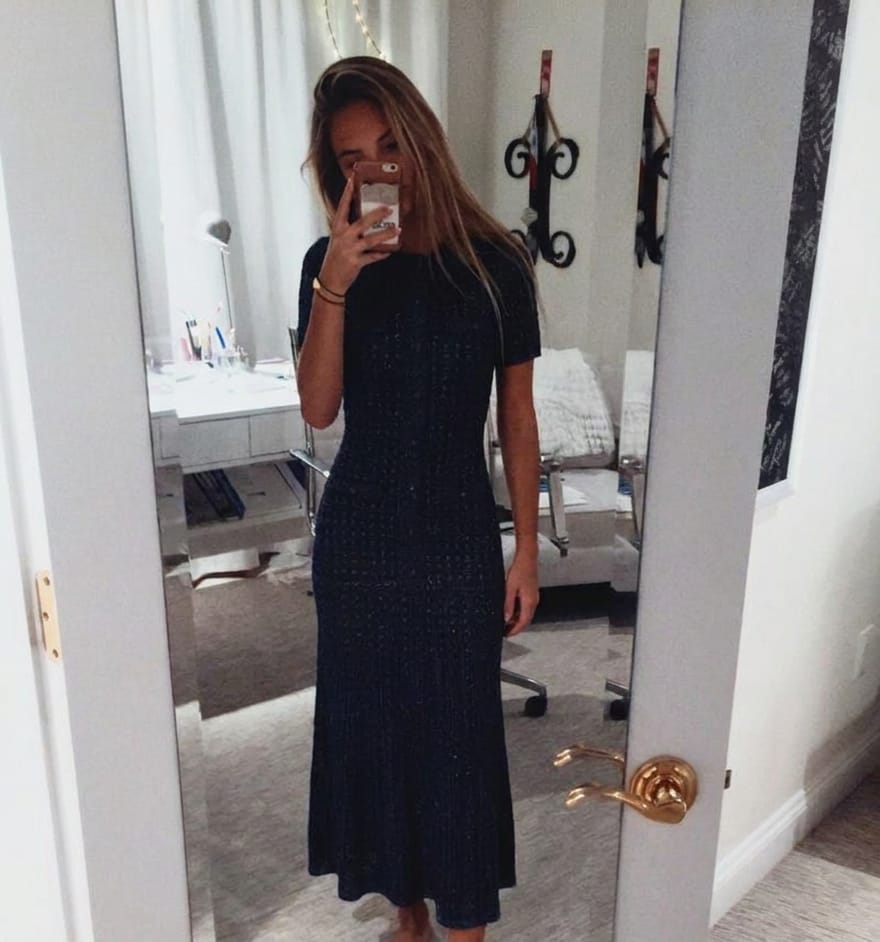 Customer photo review of Navy Shimmer Knit Midi Dress