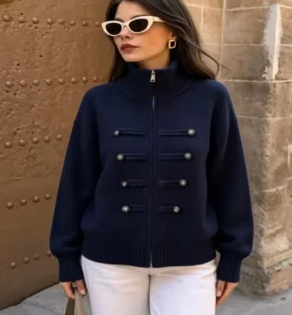 Customer photo review of Amelie Turtleneck Zip Knit Cardigan