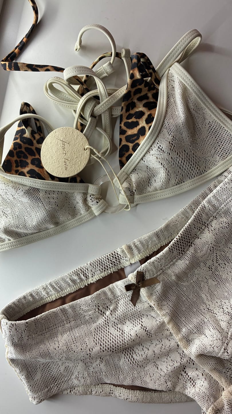 Customer photo review of Crystal Cream Lace Leopard Print O Ring Double Layer Top & Cheeky Boyshorts Bikini Set