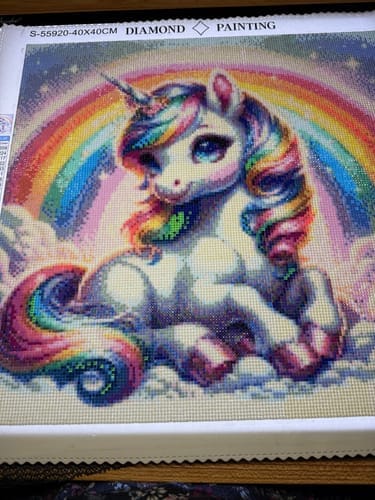 Customer photo review of Unicorn in front of rainbow | Diamond Painting Kit