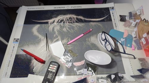 Customer photo review of Black and white highland cattle with shaggy hair | Diamond Painting Kit