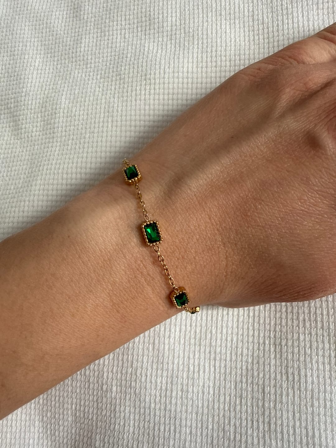 Customer photo review of Trinity Emerald Bracelet