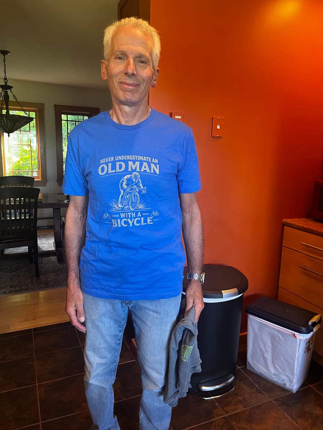 Customer photo review of Dotted Old Man & Bicycle T-Shirt