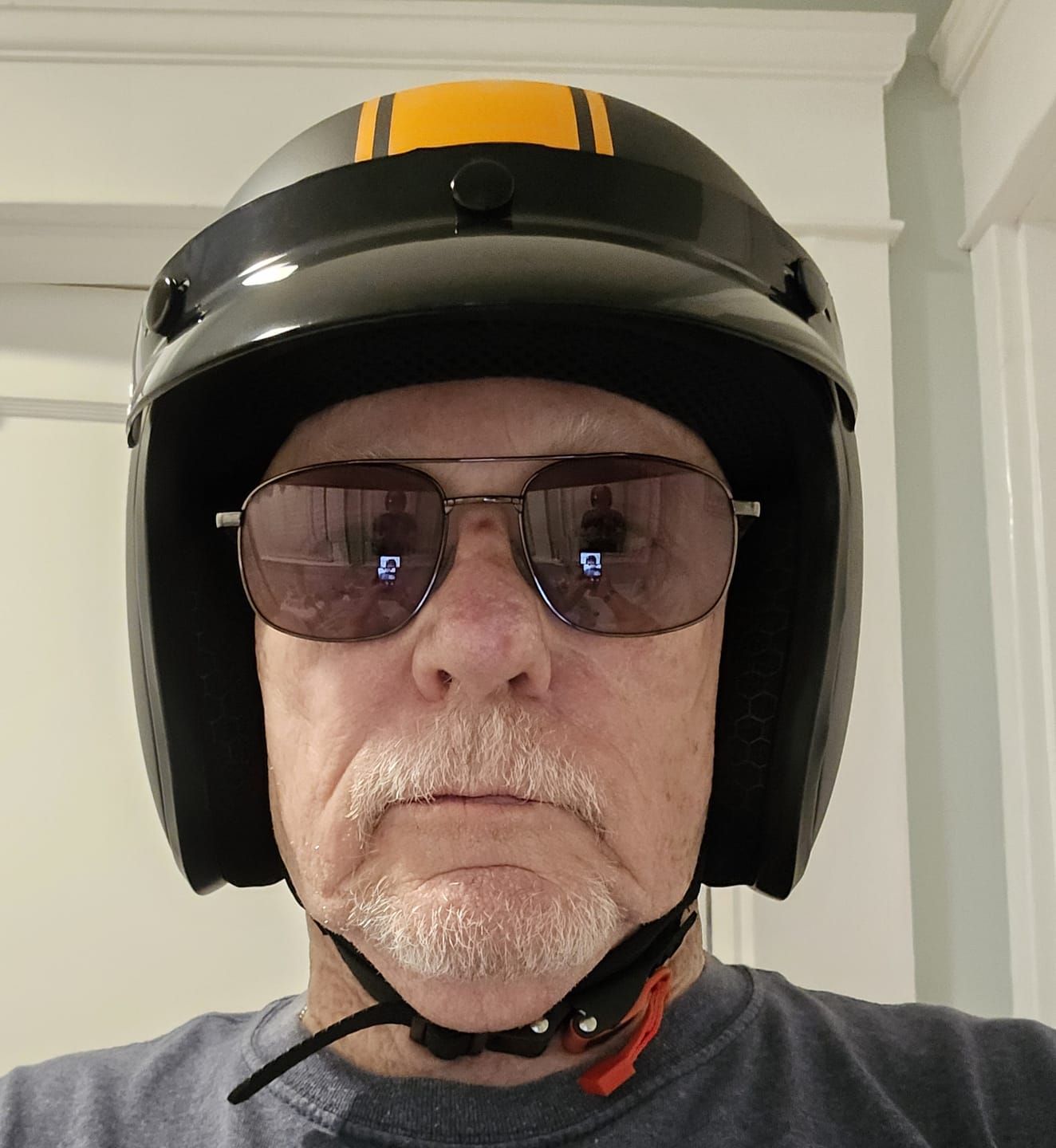 Customer photo review of DOT Approved Daytona Cruiser Open Face Motorcycle Helmet - Men, Women & Youth - With Visor & Graphics - W/ Orange Pin Stripe