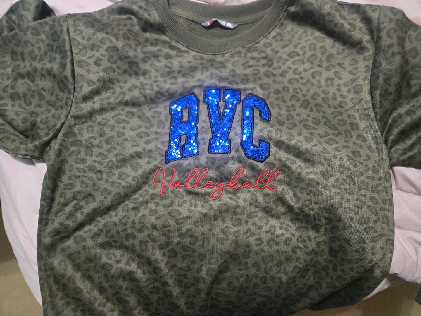 Customer photo review of Custom Sequin Name or Team Sweatshirt – Personalized Glitter Letters, Vintage Wash Style | Gifts for Sports Mom