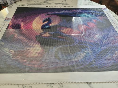 Customer photo review of Dragon beneath a Purple Sky | Diamond Painting Kit