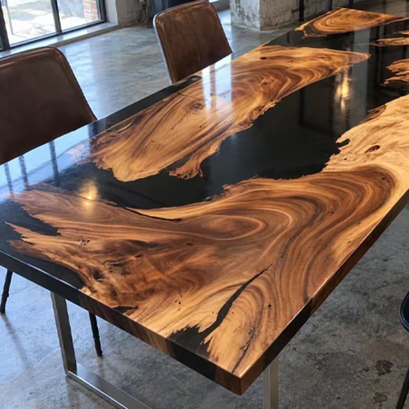 Customer photo review of Black Walnut Wood Black Epoxy Resin Table for Home Dining Spaces