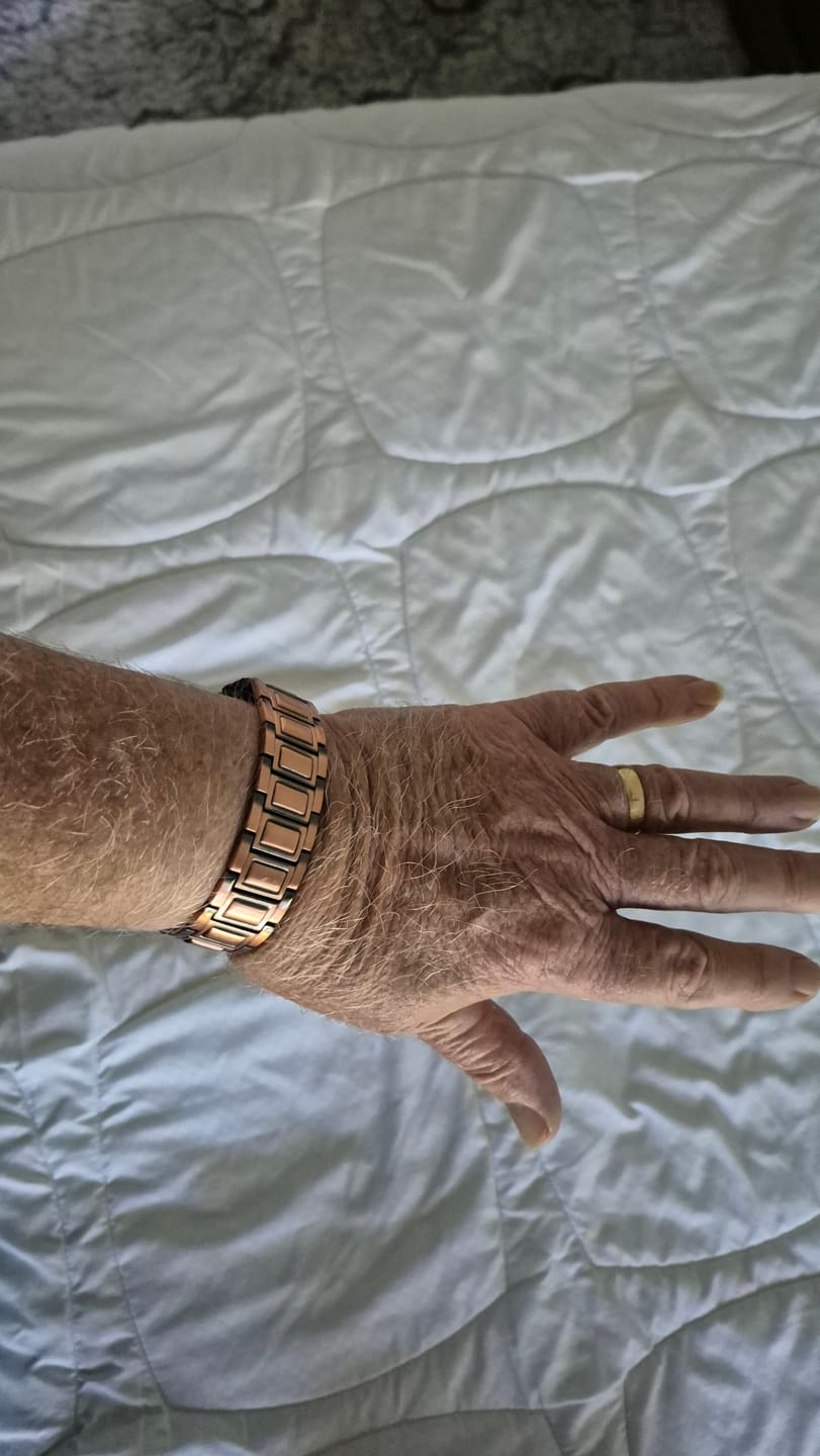 Customer photo review of FREE Today: Watch-Band Style Link Bracelet with Recessed Embossed Cross on Each Rectangular Link