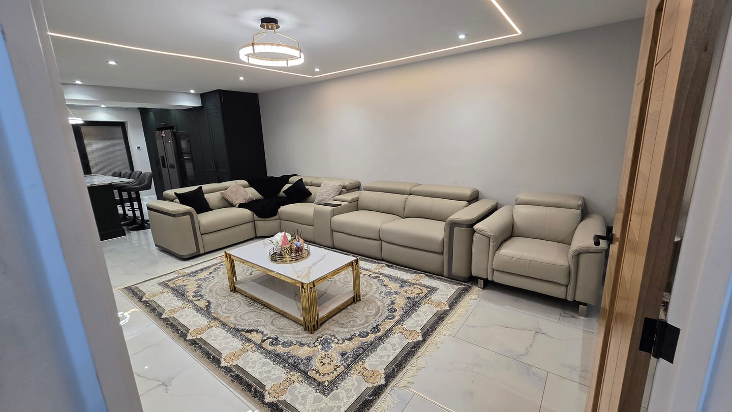 Customer photo review of Plaza Large Corner Leather Sofa, Smart Console, Taupe