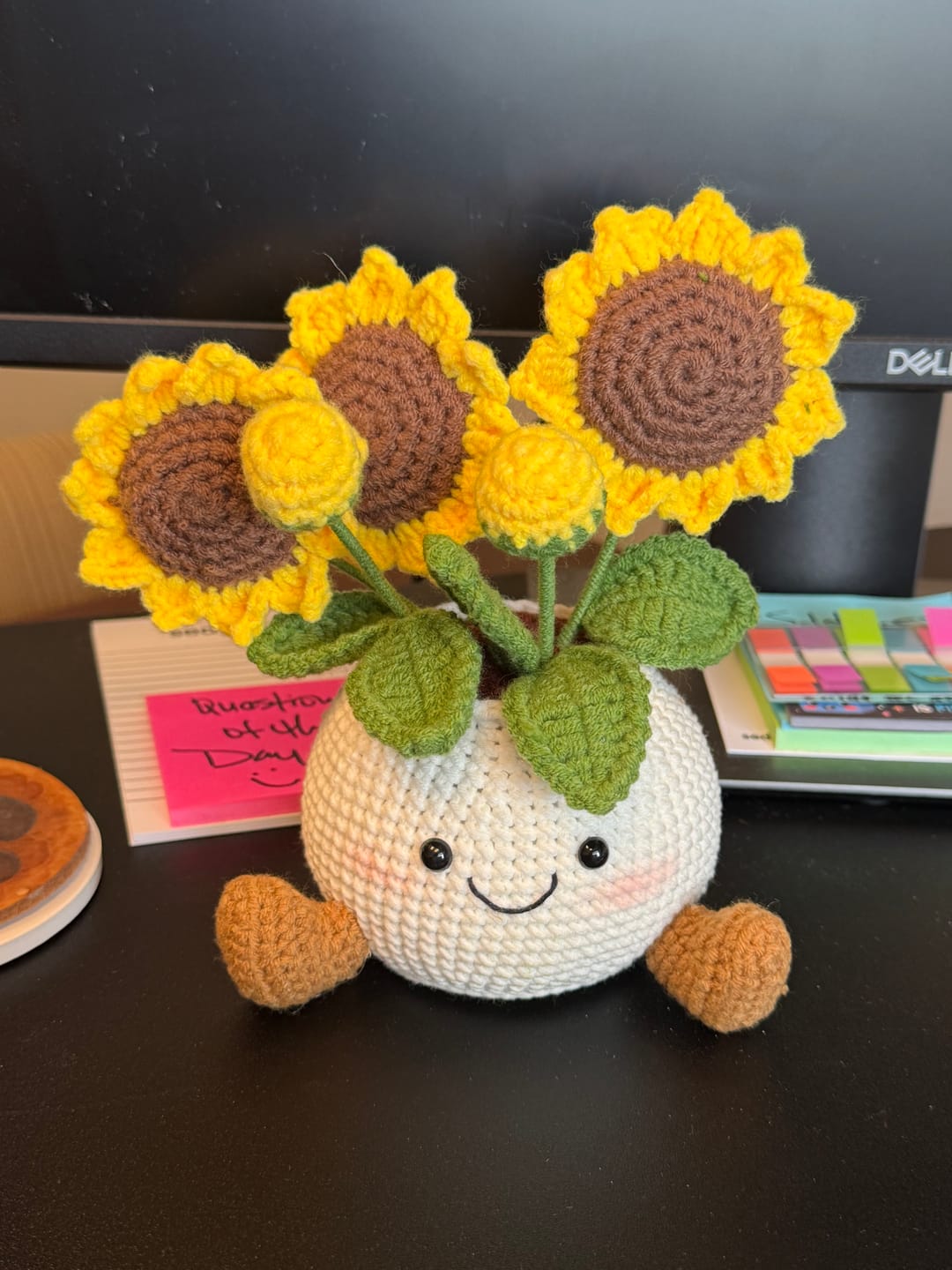 Customer photo review of Handmade Crochet Plant Pot Collection – Cute Flower, Mushroom & Strawberry Amigurumi Desk Decor
