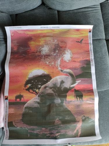 Customer photo review of Elephant with water fountain | Diamond Painting Kit