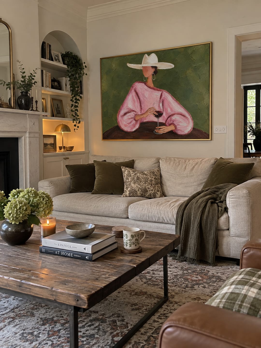 Customer photo review of Pink Sleeves Hold Wine – Pink Sleeve Woman Holding Wine Painting | Retro Modern Horizontal Wall Art