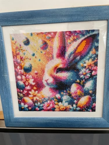 Customer photo review of Easter bunny looks out | Diamond Painting Kit