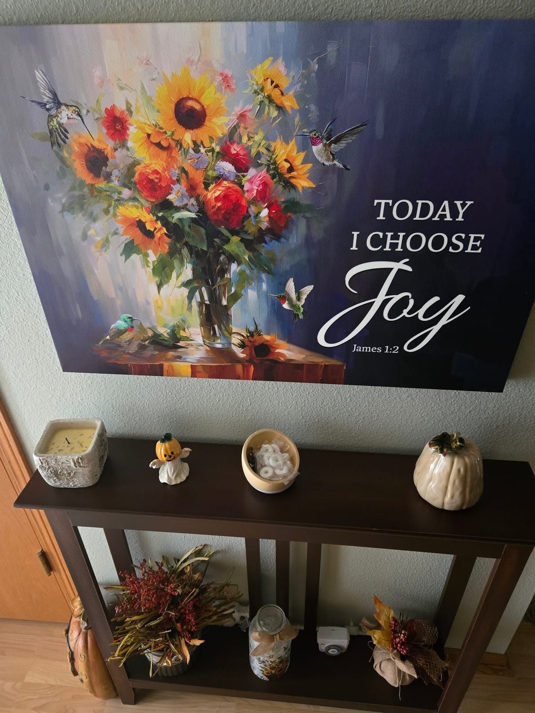 Customer photo review of Today I Choose Joy Art, Hummingbird Sunflower, Christian Wall Art Canvas