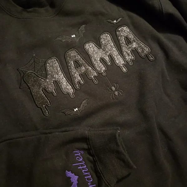 Customer photo review of Personalized Halloween Mama Glitter Embroidered Sweatshirt