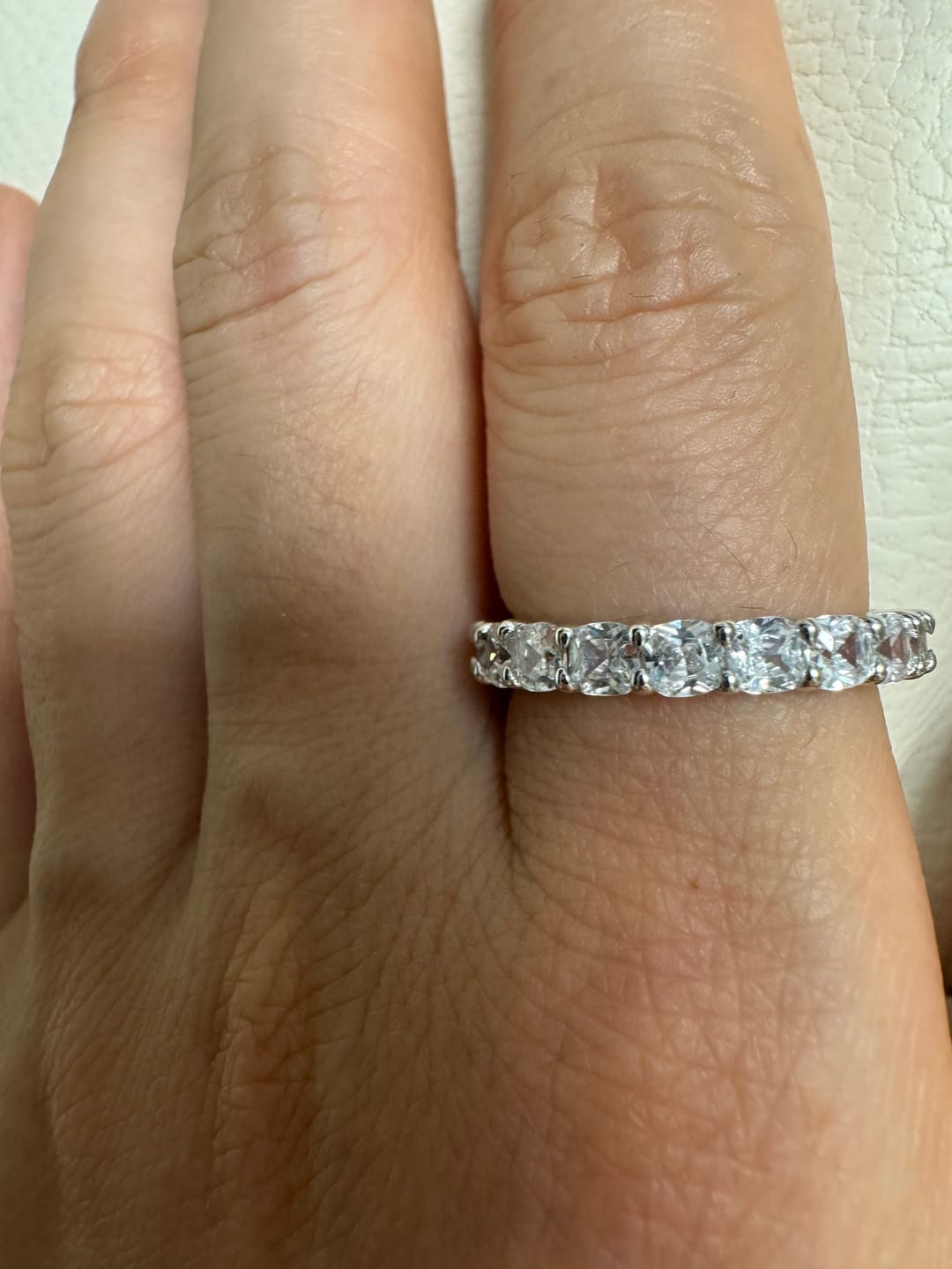 Customer photo review of S925 2.5 Carat Cushion Cut Women's Wedding Band In Sterling Silver Stackable Ring
