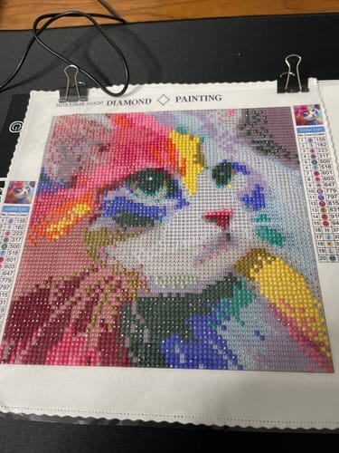 Customer photo review of Cat play of colors | Diamond Painting Kit