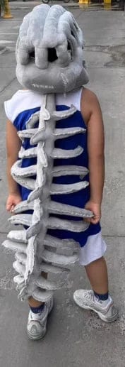Customer photo review of Skeledino™ Dinosaur Skeleton Plush Costume – Kids & Adult Sizes