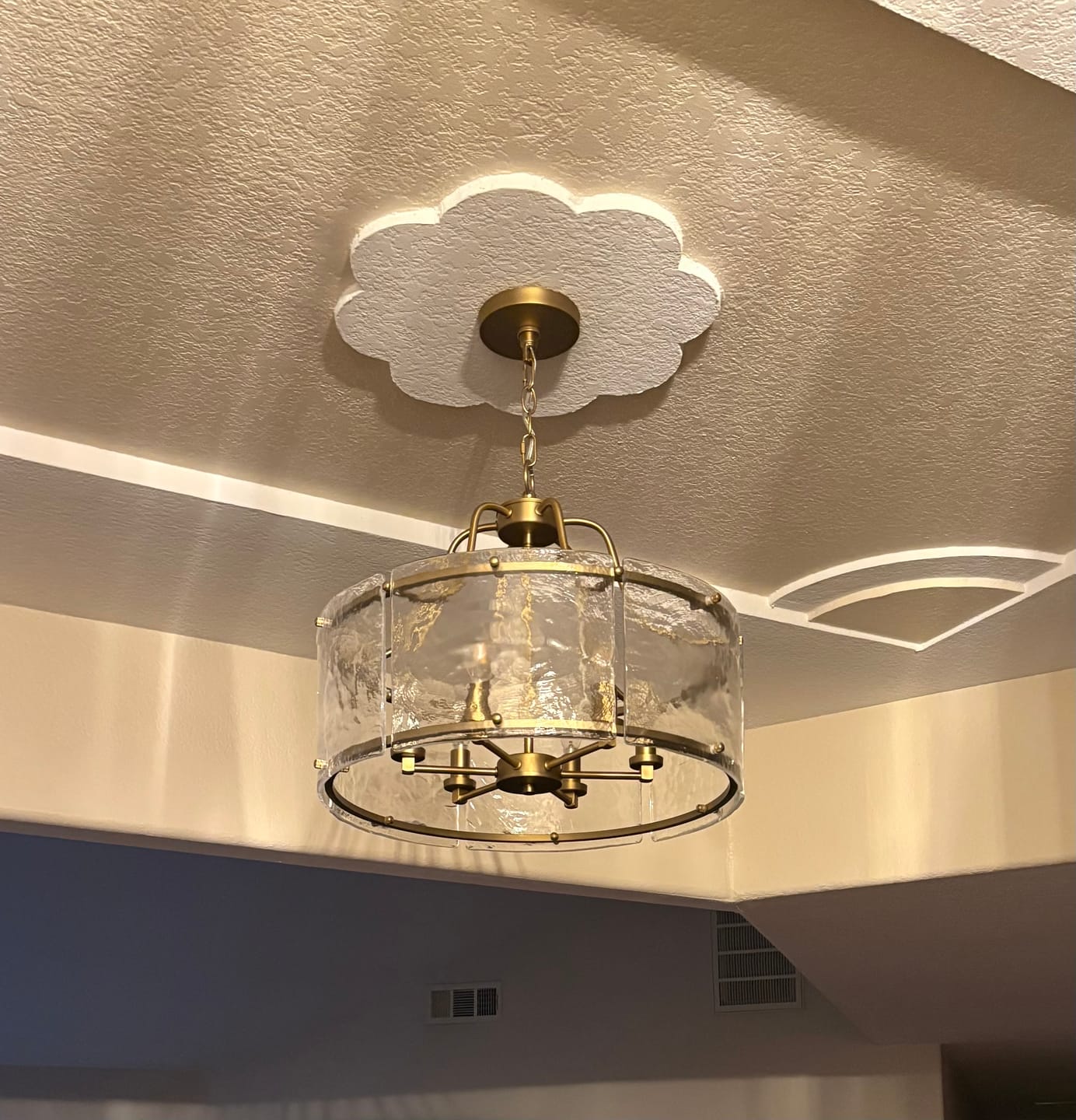 Customer photo review of Modern Brass 6-Light Rippled Glass Drum Pendant