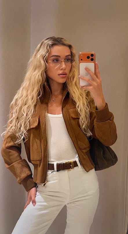 Customer photo review of Esther Cropped Bomber Jacket