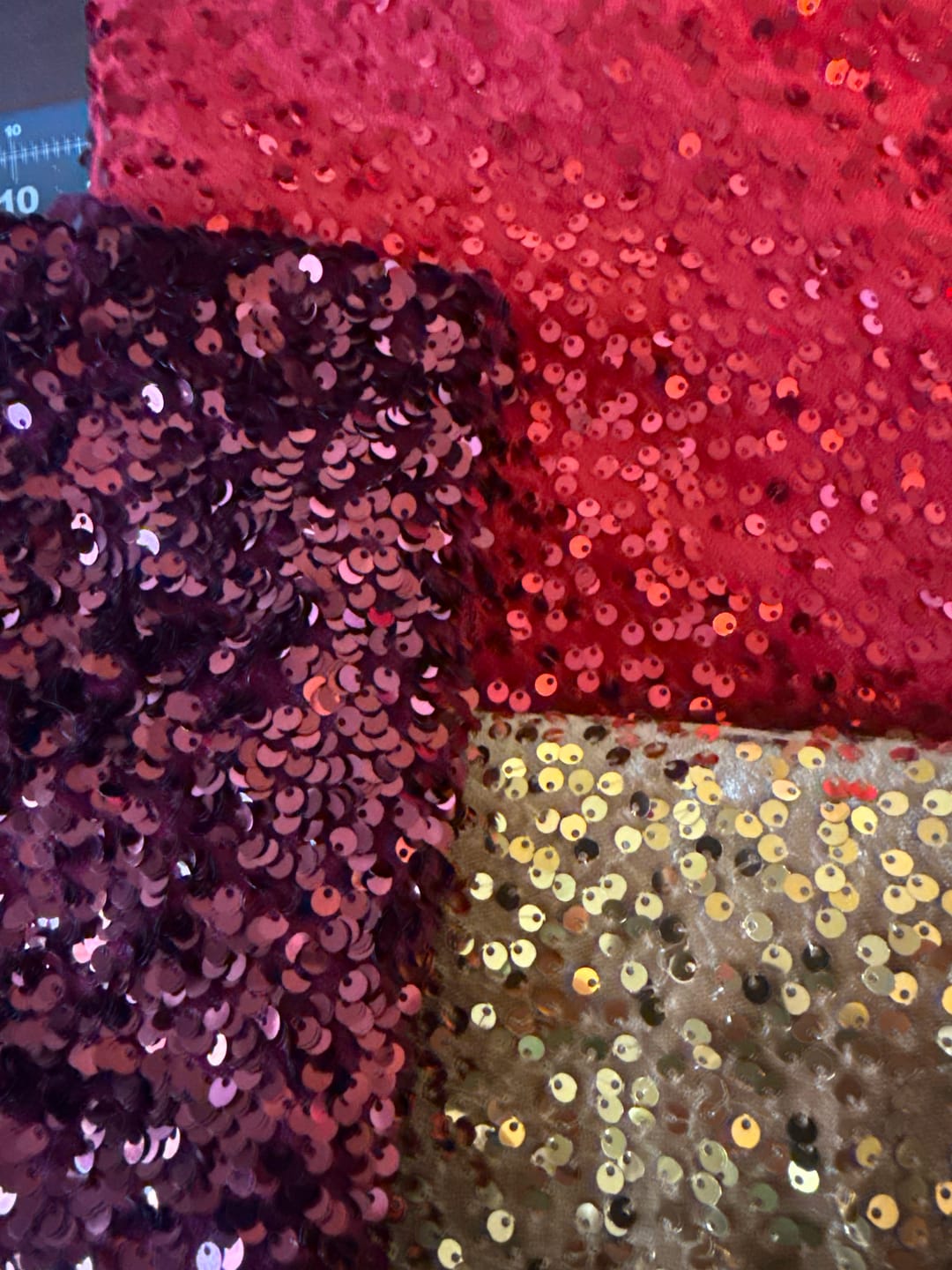 Customer photo review of Red Sequins Velvet