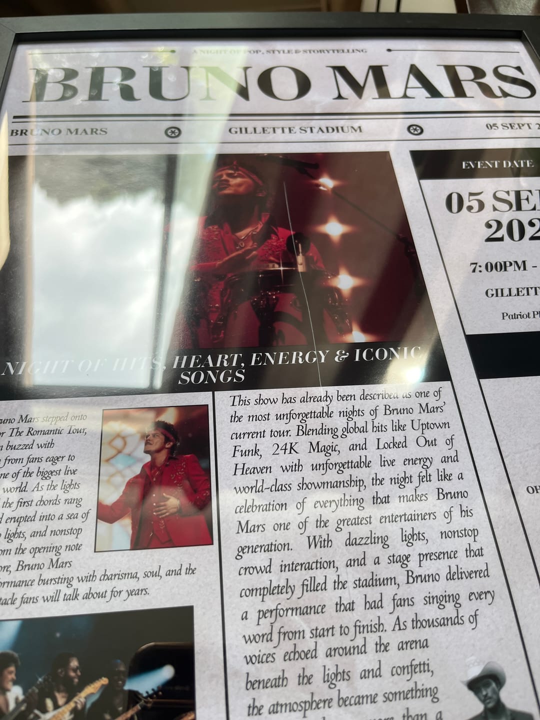 Customer photo review of Bruno Mars - Personalised Newspaper Style Concert Poster (USA Tour)