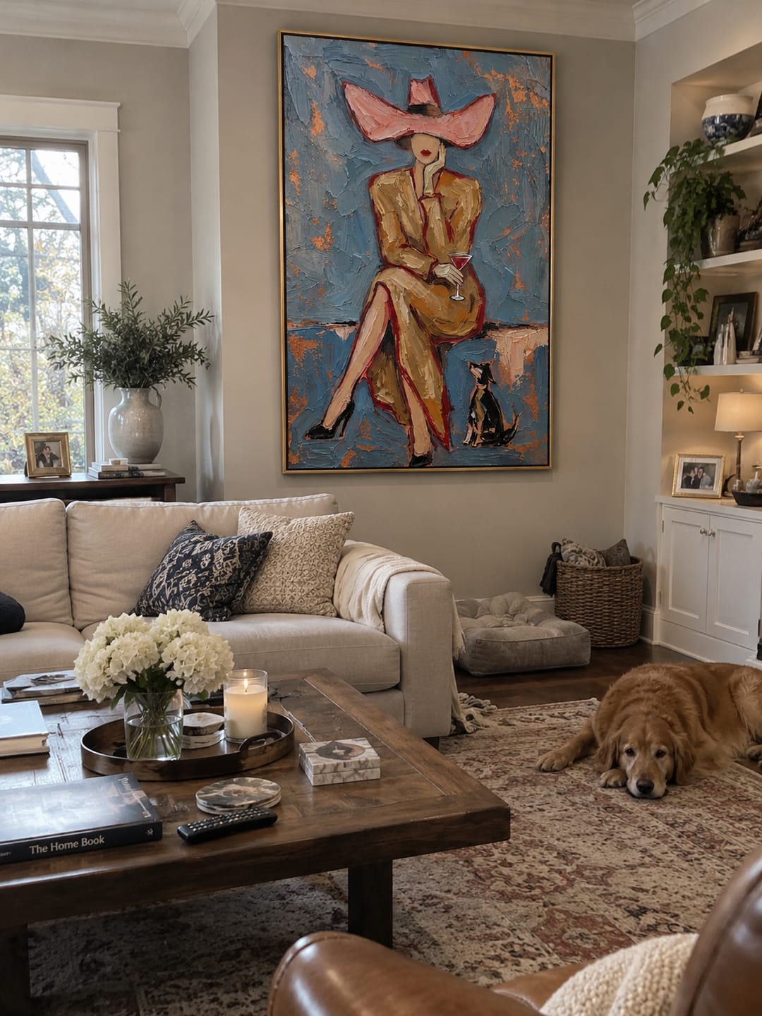 Customer photo review of The Pink Brim – Vintage Americana Fashion Woman Portrait Painting | Luxury Glam Living Room Art