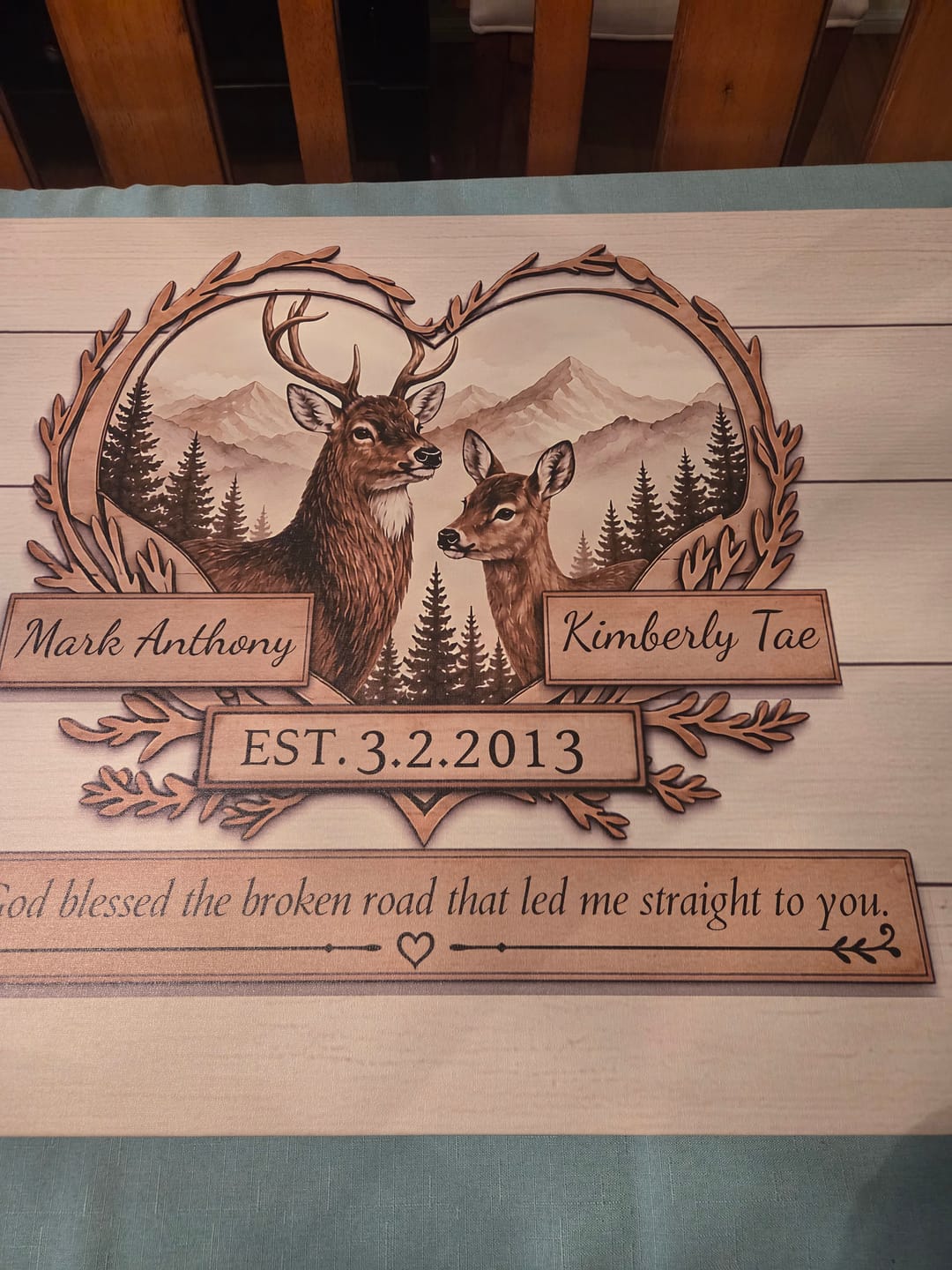 Customer photo review of "God Bless The Broken Road," Personalized Deer Couple Canvas Wall Art