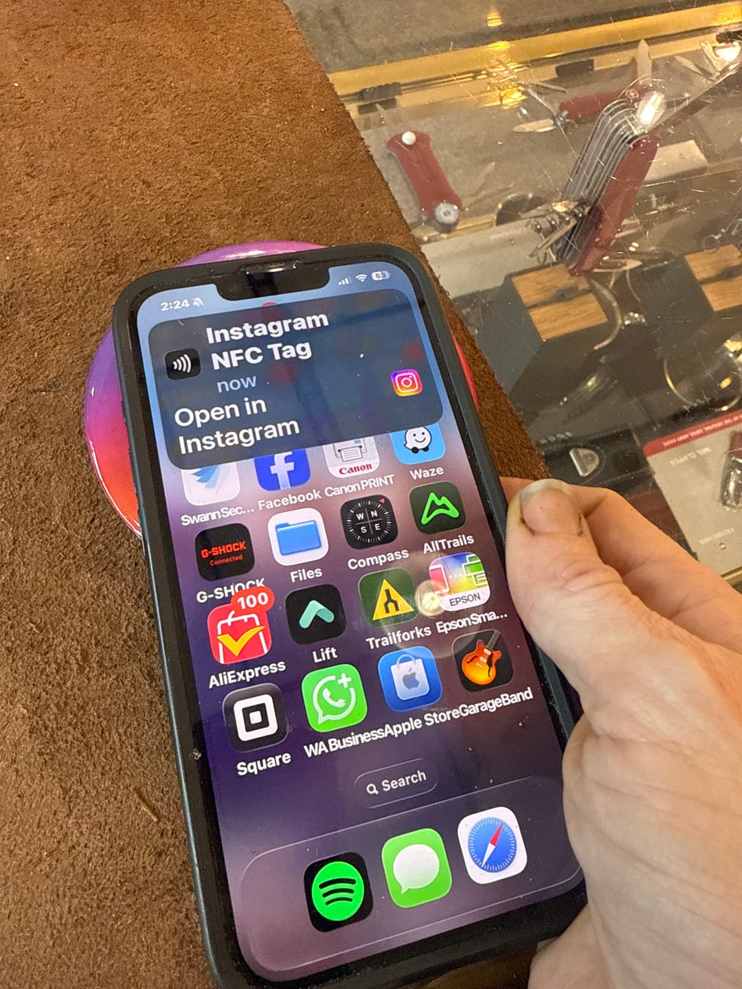 Customer photo review of NFC Instagram Follow Plate for
Businesses - Social Media Tap Sign - Epoxy Finish