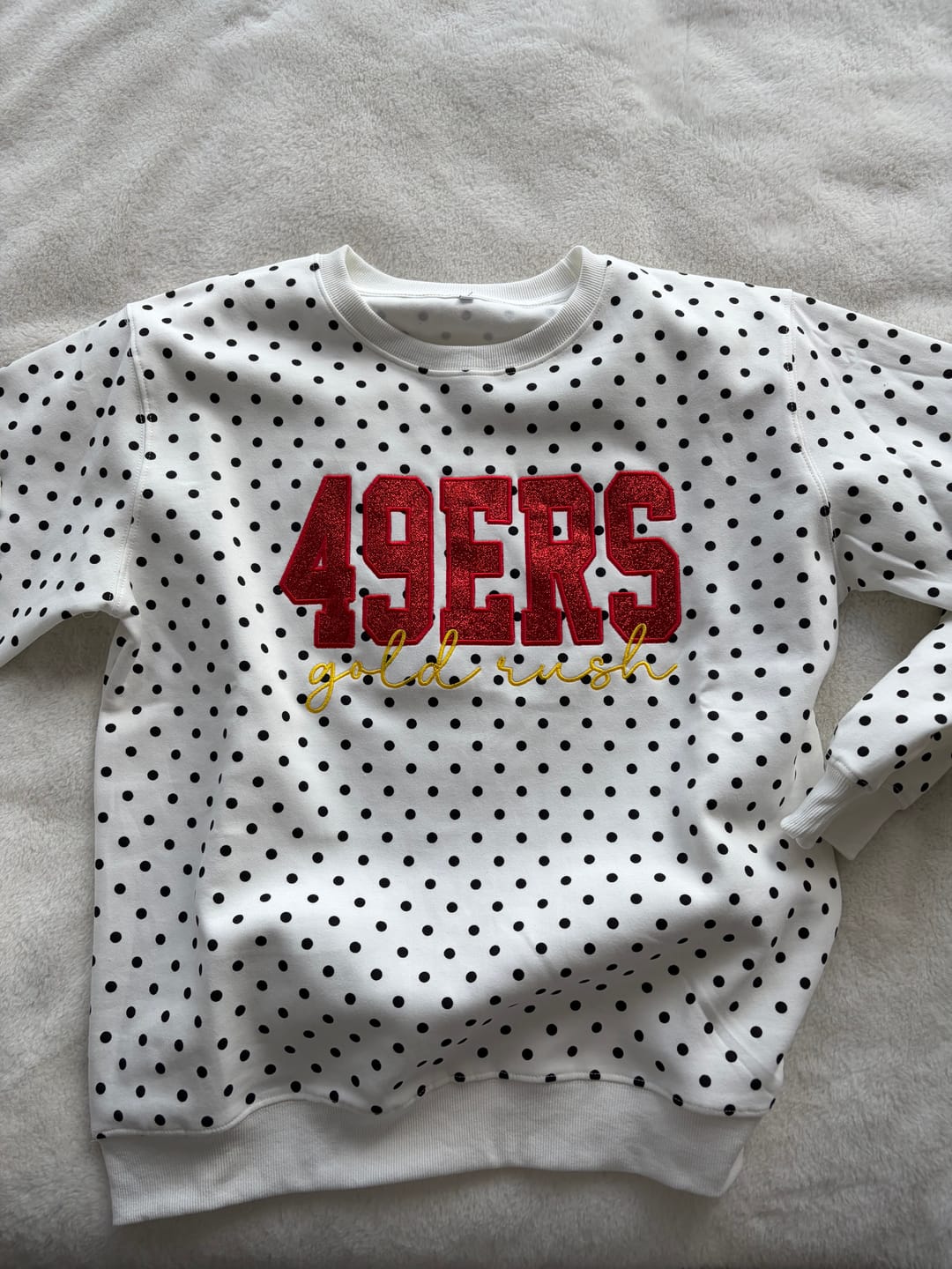 Customer photo review of Custom Embroidered Glitter Vinyl Team Polka Dot Sweatshirt - Game Day Best Gear | Gifts for Sports Mom | Game Day Wear