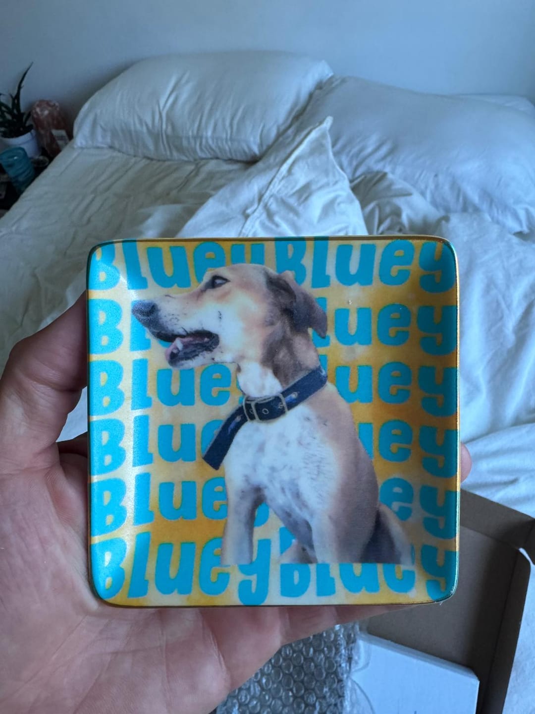 Customer photo review of Custom Pet Watercolor Portrait Engraved Name - Personalized Jewelry Dish