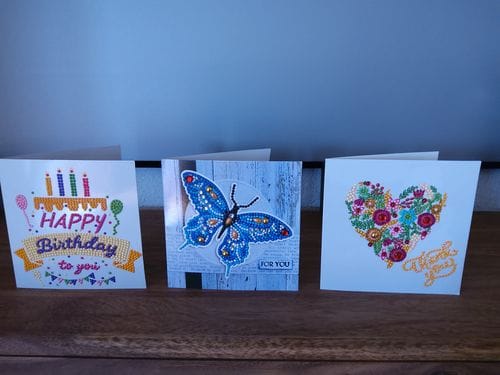 Customer photo review of Birthday Greetings, Set of 12 | Diamond Painting Greeting Card Set